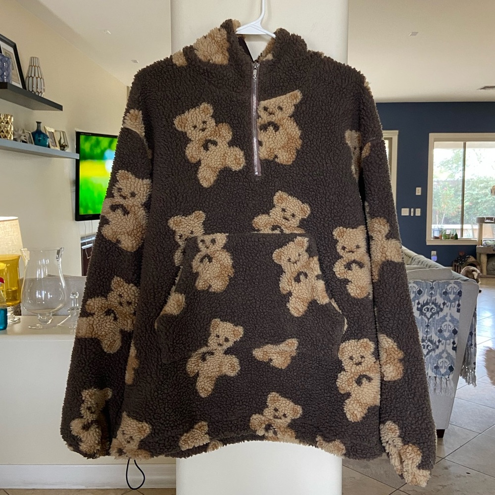 Aelfric Eden Bear Print Sherpa Zip Up Coat
